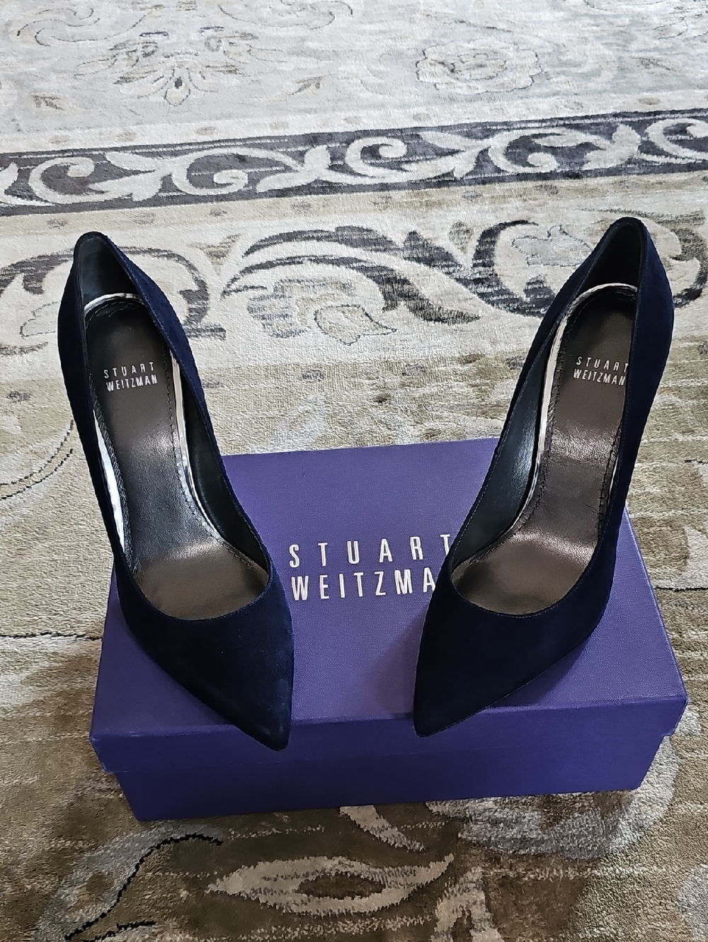 Stuart Weitzman Navy Suede Pointed-Toe Stiletto Pumps